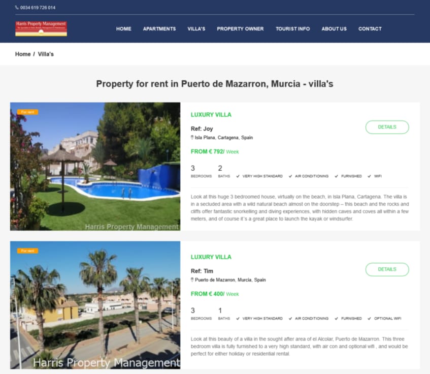 Property for rent in Puerto de Mazarron Murcia - villa's